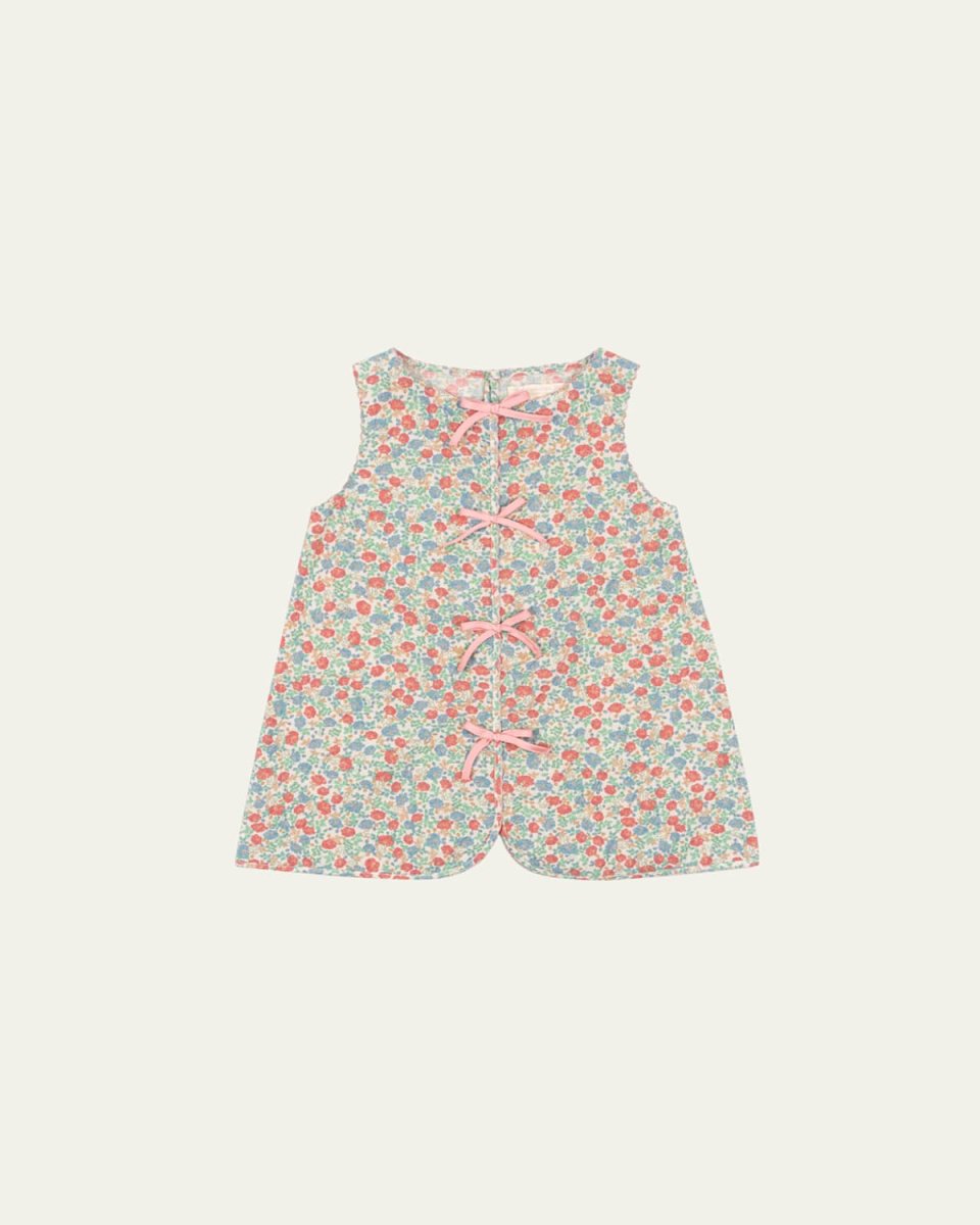 Girl's Elin Floral-Print Bow Dress, Size 9M
